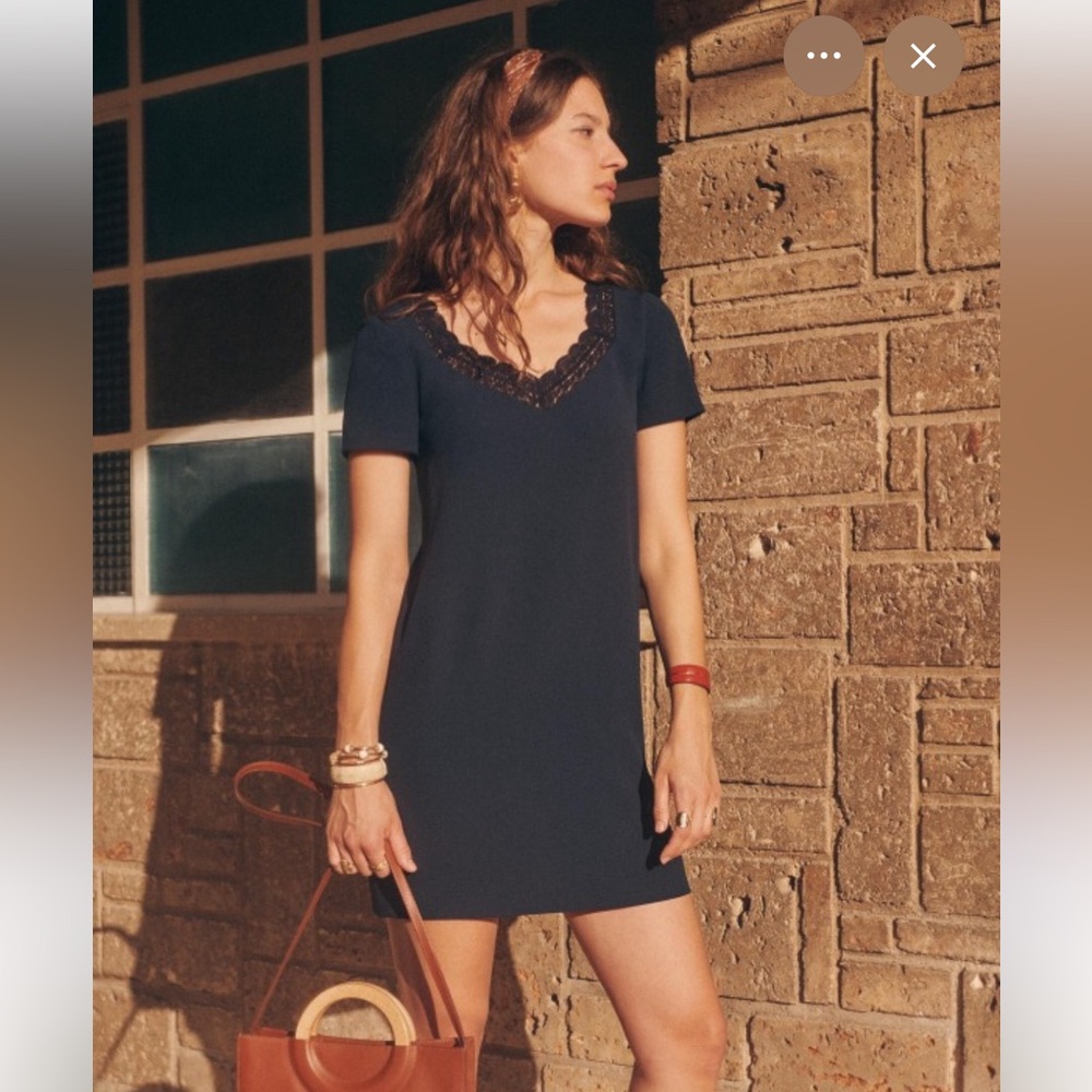 Sézane Louisa Little Black Dress with Lace Trim